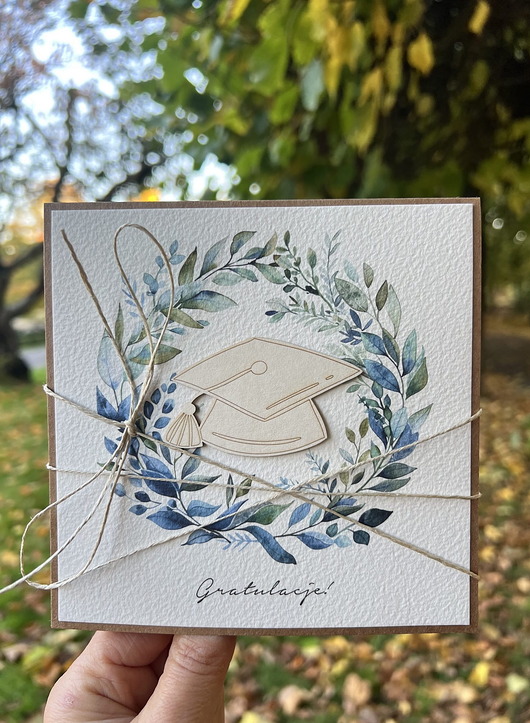 kartki scrapbooking Ręcznie robiona kartka gratulacje z okazji uzyskania absolutorium obrony prac