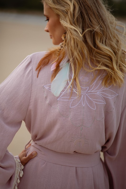 sukienki midi damskie Kimono Lotus - wiskoza  brudny róż