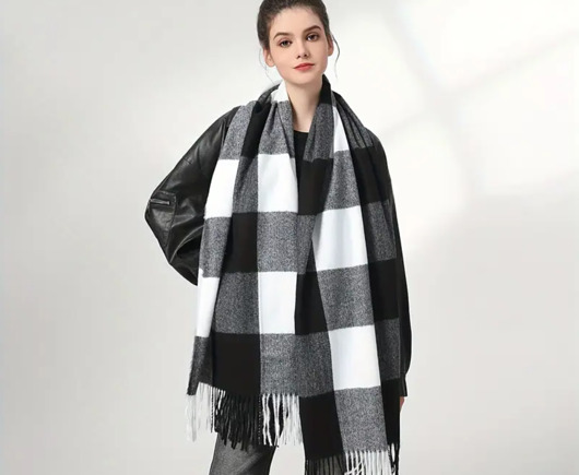 szale damskie Szalik Damski kaszmirowy wełna czarny szary biały