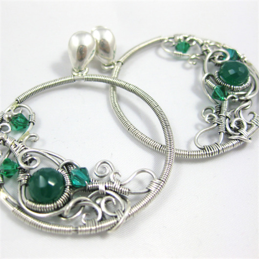Leśne Driady- onyks zielony i koła wire-wrapping Almien art Studio