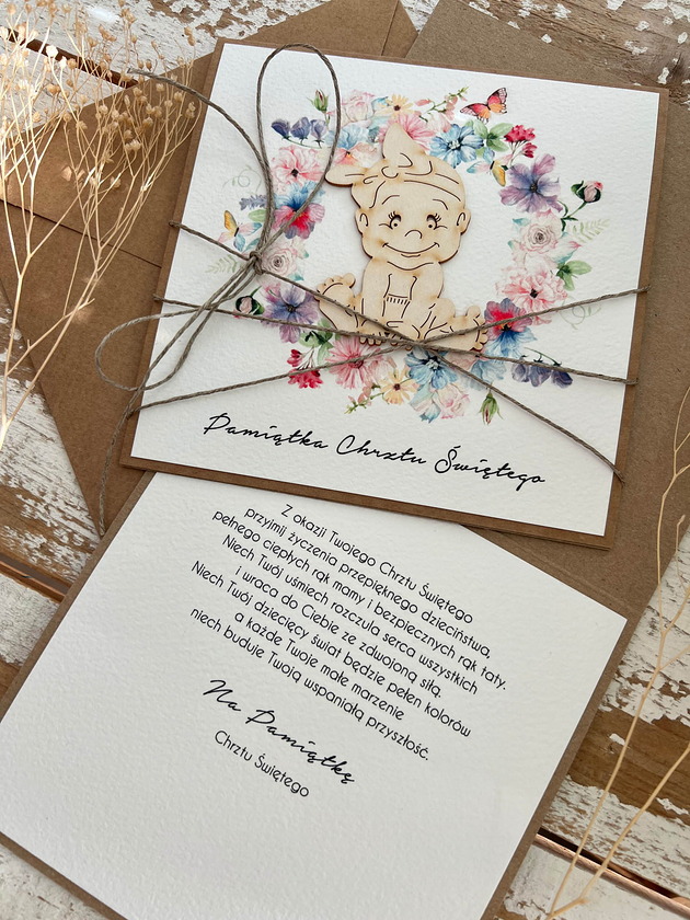 kartki, zaproszenia na chrzest Wyjątkowa kartka ręcznie robiona na chrzest święty