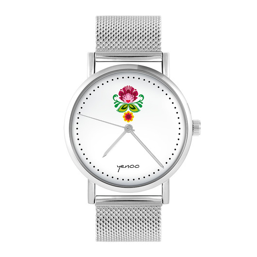zegarki damskie Zegarek - Kwiat folkowy - bransoleta mesh