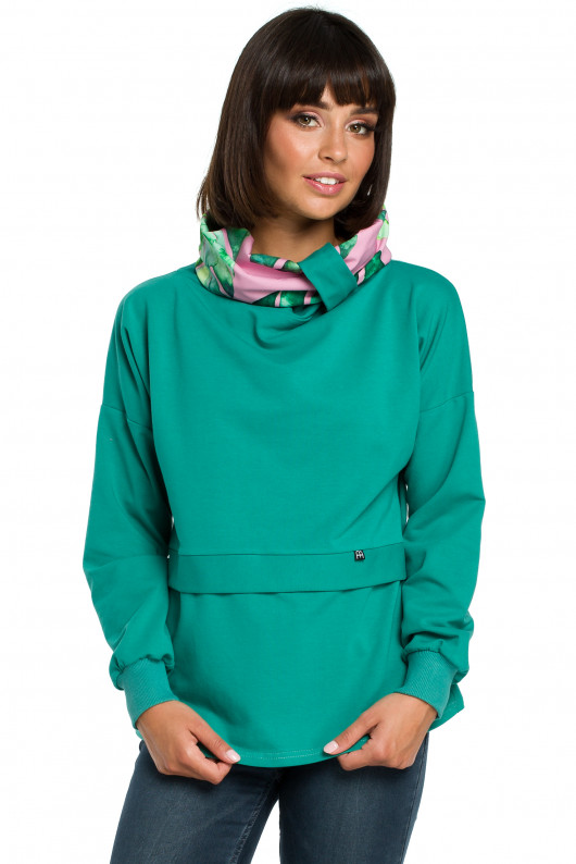 bluza bez kaptura damska Bluza z wysokim kołnierzem - zielona (B-084)