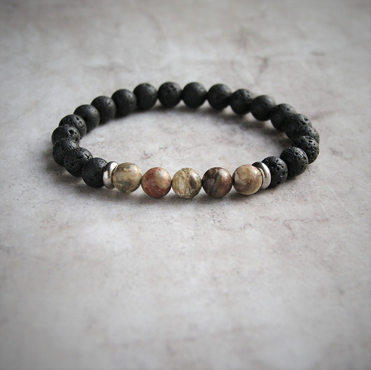 biżuteria męska Męska bransoletka : jaspis oceaniczny & lawa