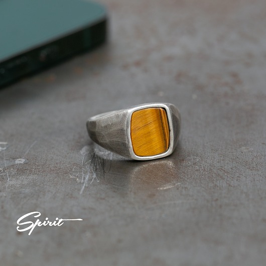 biżuteria męska Oksydowany Fasetowany Sygnet z Tiger eye