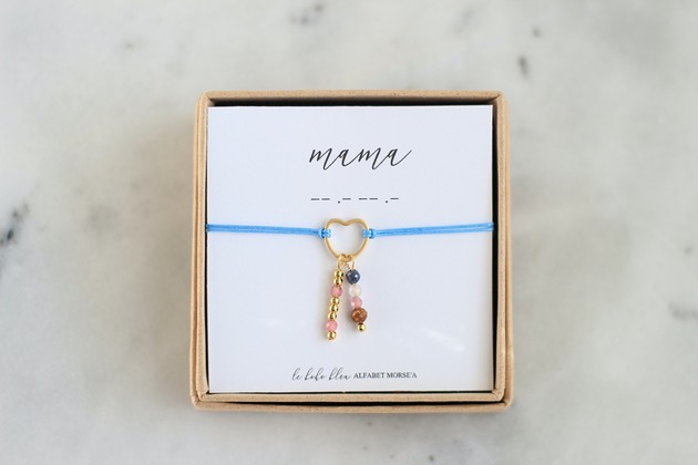 bransoletki na sznurku MAMA - Alfabet Morse'a - Birthstone + Zodiak