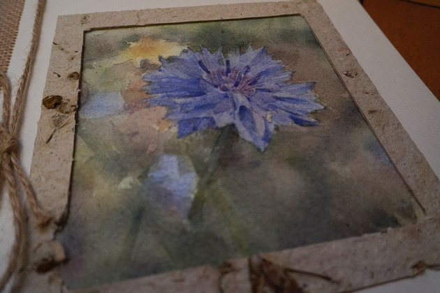kartki scrapbooking Kartka okolicznościowa - chaber. Akwarela i papier czerpany.