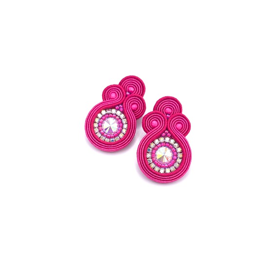 kolczyki soutache Kolczyki sutasz sztyfty małe różowe fuksjowe z kryształkami Gracia