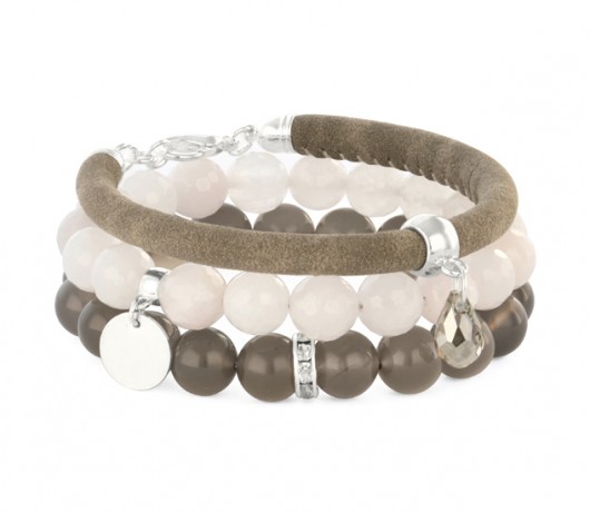 Gray agate, moon quartz & shammy,eco leather set Lavoga