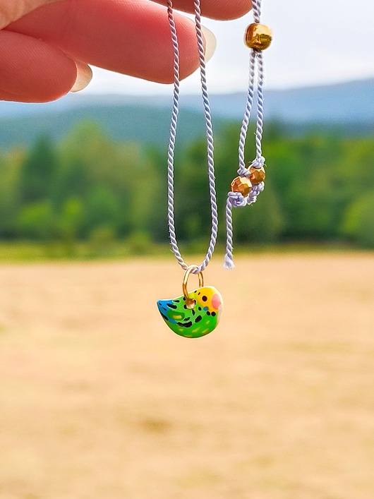 wisiory Bransoletka z regulacją mini Zielona Papużka Falista kolorowe dodatki , boho