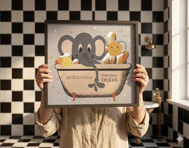 plakaty Plakat zimna woda zdrowia doda słoń w wannie