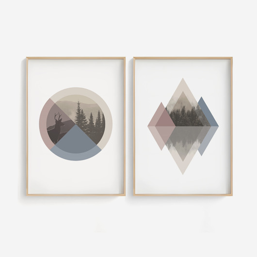 plakaty Zestaw 2 geometrycznych grafik na ścianę, skandynawski styl, nordic style.