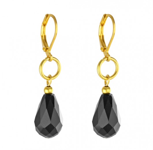 Black drop earrings in gold. Lavoga