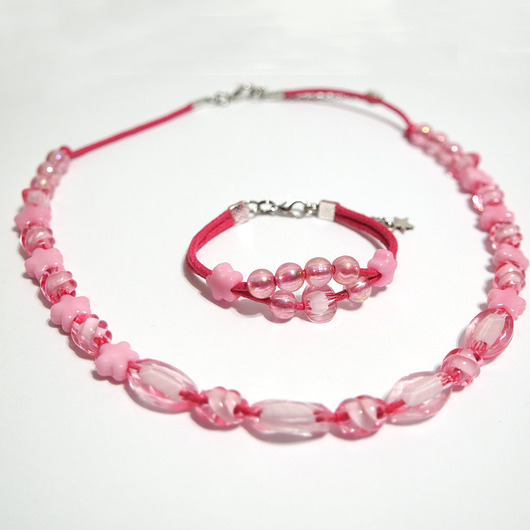 komplet biżuterii Komplet - Różowe gwiazdki - rzemienie