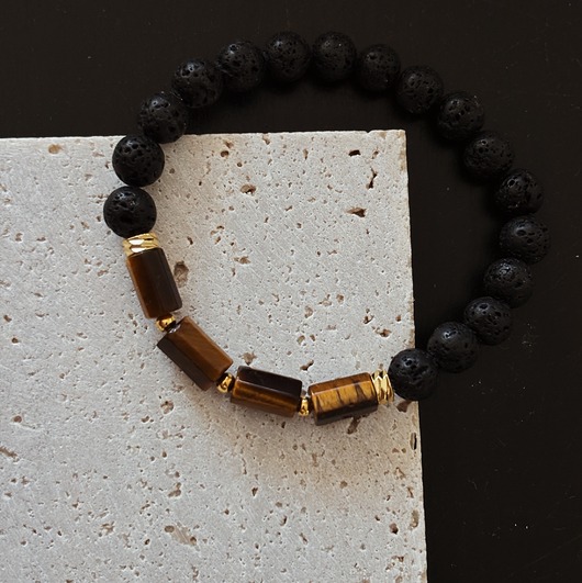 biżuteria męska Bransoletka Męska Lawa  i Tygrysie oko