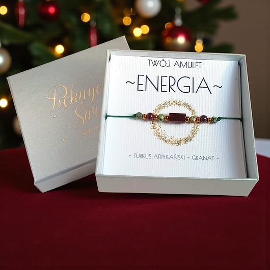 bransoletki z kamieni naturalnych Amulet - ENERGIA - świąteczne pudełko - granat, turkus
