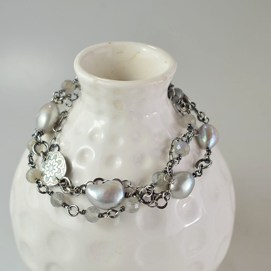 bransoletki z kamieni naturalnych Perły z labradorytem w srebrze - bransoletka