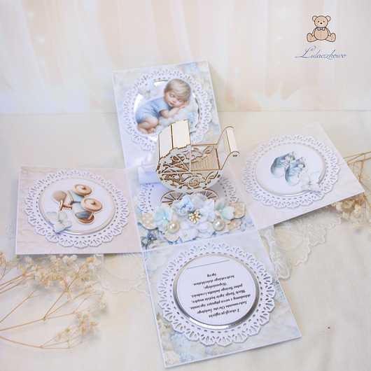 kartki, zaproszenia na chrzest Exploding box na chrzest roczek narodziny "CottonCandy1"GOTOWY