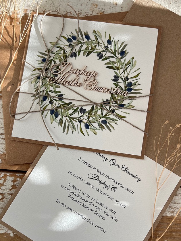 kartki scrapbooking Podziękowanie dla matki chrzestnej na komunię