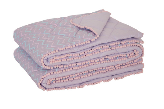 Narzuta Chevron fioletowy z pomponikami S youngDECO