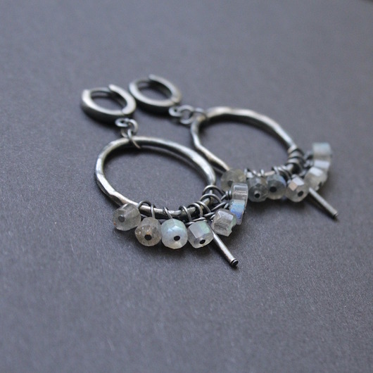 kolczyki z kamieniami Kolczyki Labradoryty na kole