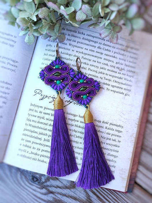 kolczyki soutache Aztec fioletowe kolczyki sutasz
