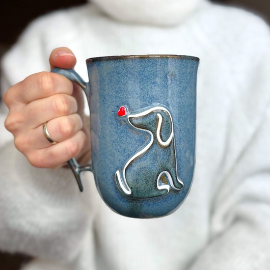 kubki Duży Kubek Ceramiczny 500ml Piesio z Serduchem