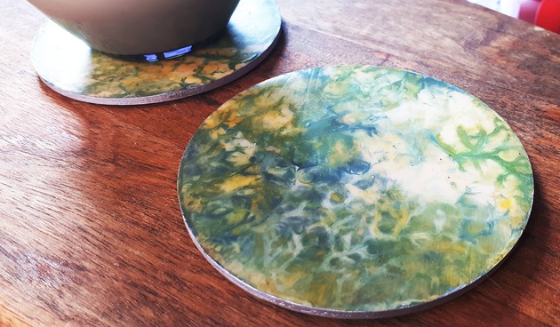 podkładki do kuchni Metalized Wood&Resin coaster  "Lime Marble"
