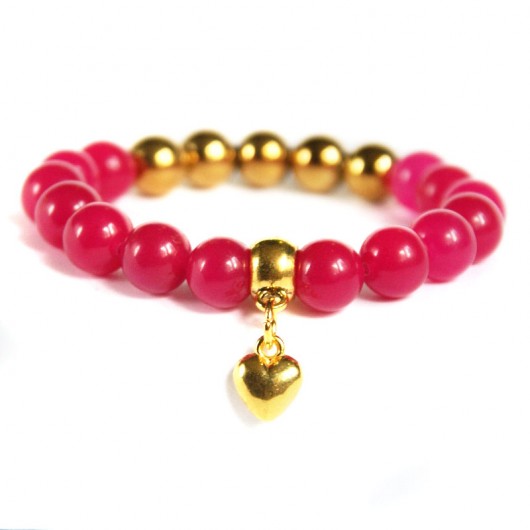 jadeit FUCHSIA PINK & złote serduszko kaktusia