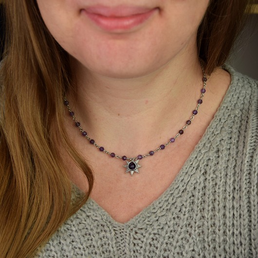 wisiory Naszyjnik słoneczko ametysty wire wrapping słońce gwiazdka gwiazda