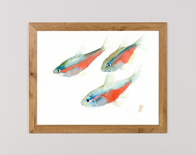 obrazy Oryginalna akwarela. Ryby