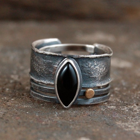 pierścionki srebrne Pierścionek Onyks, złoto