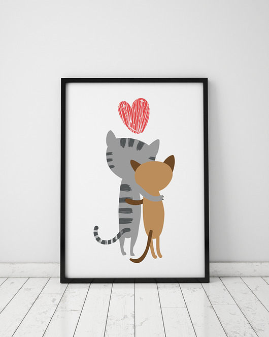 plakat. zakochane kotki Love Life and Forest