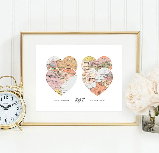 Plakat Personalizowana mapa serca 4 lokalizacje wejustlikeprints