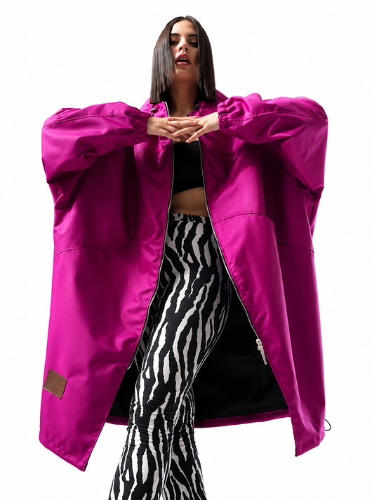 płaszcze damskie Płaszcz longline hoodie oversize fuksja