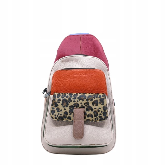 plecaki Plecak na jedno ramię skórzany kolorowy damski kieszenie ze skrawków OLIVKA