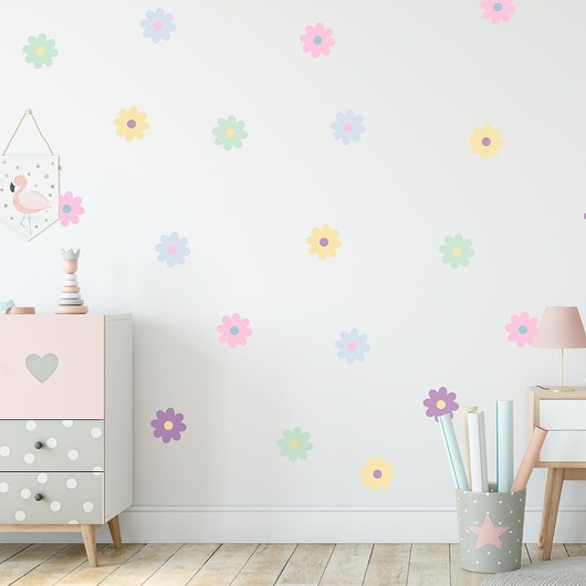 naklejki ścienne do pokoju dziecka Naklejki do pokoju dziewczynki Kolorowe Stokrotki AM174