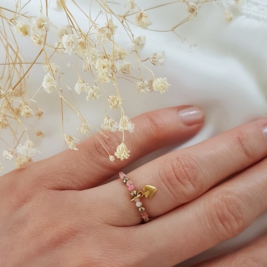pierścionek z rodonitem i zaweszką LEI handmade 