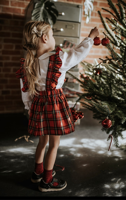 sukienki dla dziewczynki Świąteczna spódniczka ogrodniczka w kratę