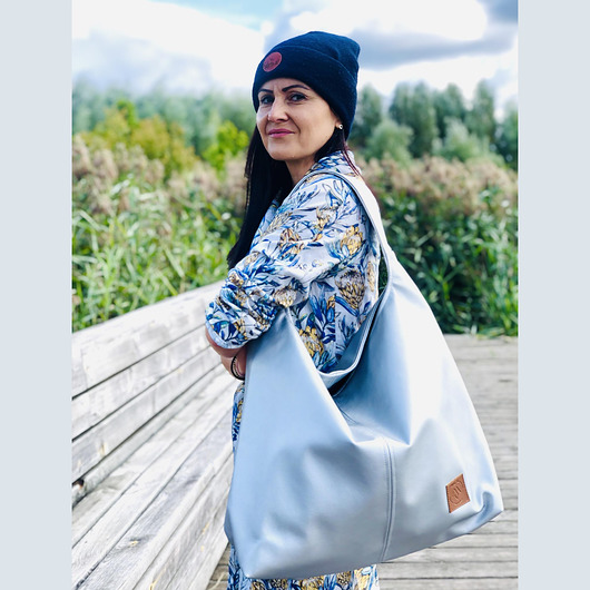 torby na ramię Duża torba worek ze skóry ekologicznej  "Mili Chic MC7" - srebrna