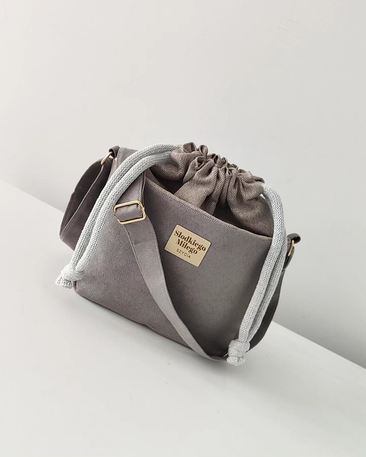 torby na ramię Torebka SOFIA Grey-mała, szara torebka z kominem z nubuku