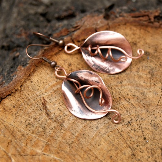kolczyki wire wrapping Kalie miedzianki