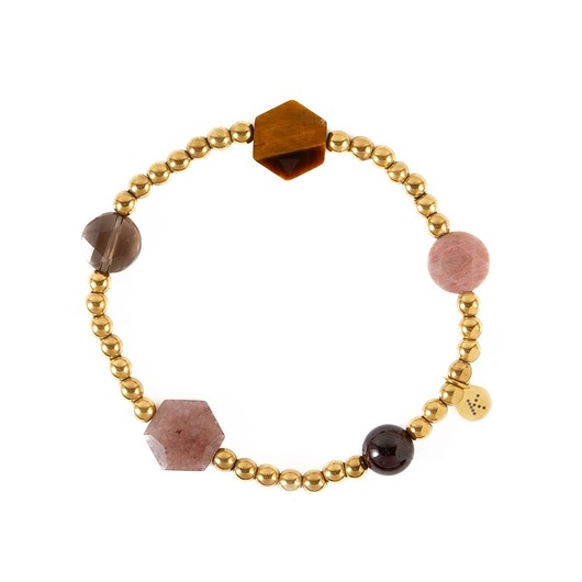 bransoletki z kamieni naturalnych Bransoletka w kolorach pudrowo brązowych - Wersja Złota