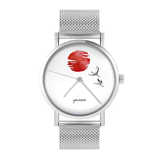 zegarki unisex Zegarek - Żurawie na tle słońca - bransoleta mesh