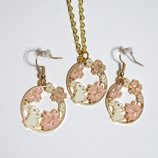 komplet biżuterii Komplet - Biały króliczek - kolczyki i naszyjnik