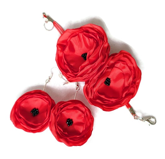 bransoletki - inne Bransoletka czerwona i kolczyki z materiału