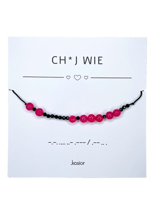 bransoletki na sznurku Bransoletka Jadeit malinowy i obsydian z alfabetem Morse