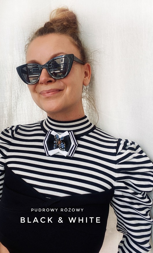 broszki Brosza Black & White z efektowym kwiatem w kropeczki New