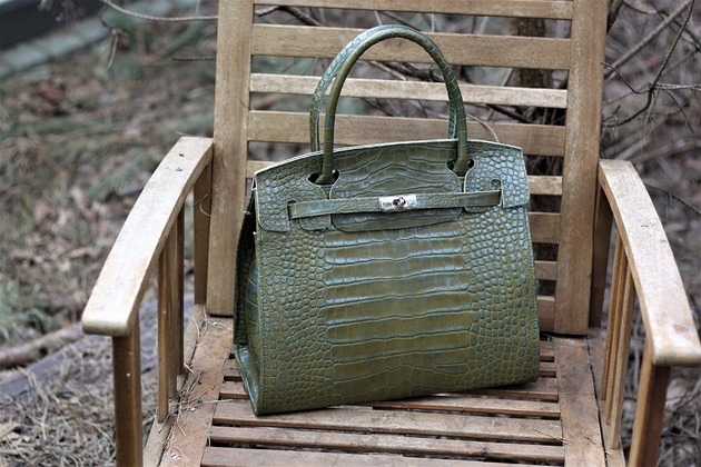 torby na ramię Torebka Skórzana NAIL M Blue Khaki CroCo GOLD