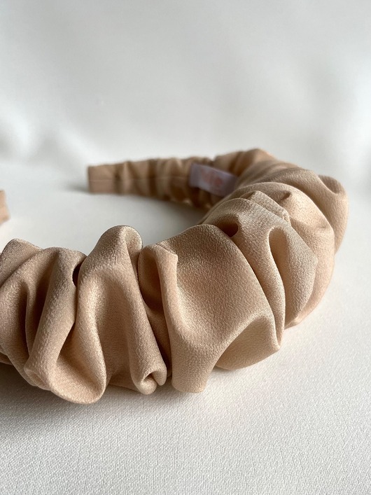 opaski do włosów Beżowa jedwabna marszczona opaska Beige Silk maxi